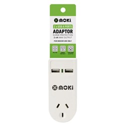 Moki Single Adaptor With 2 USB-A Ports White