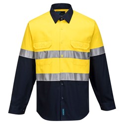 Portwest Hobart Hi-Vis Contrast Shirt Long Sleeve Extra Small Yellow And Navy