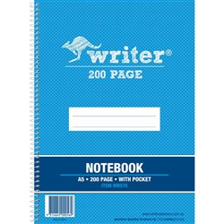 Writer Spiral Notebook A5 8mm Ruled With Pocket Side Bound 200 Page