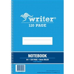 Writer Spiral Notebook A4 8mm Ruled Side Bound 120 Page