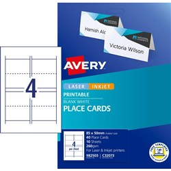 Avery Printable Folded Placecards White C32083 85 x 50mm 4UP 40 Cards