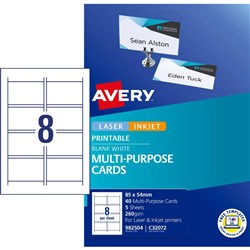 Avery Multi-Purpose Cards White C32072 85 x 54mm 8UP 40 Cards