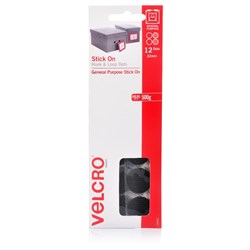 Velcro Brand Stick On Hook & Loop Dots 22mm Pack Of 12 Black