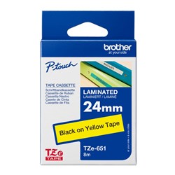 Brother TZE-651 P-Touch Tape 24mmx8m Black on Yellow