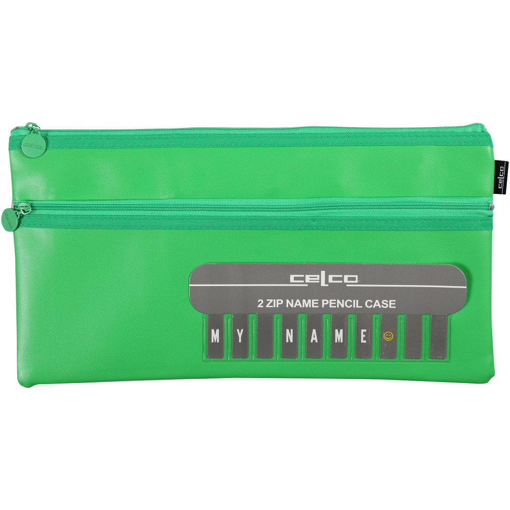 Celco Pencil Case Name Twin Zip Large 350 x 180mm Green
