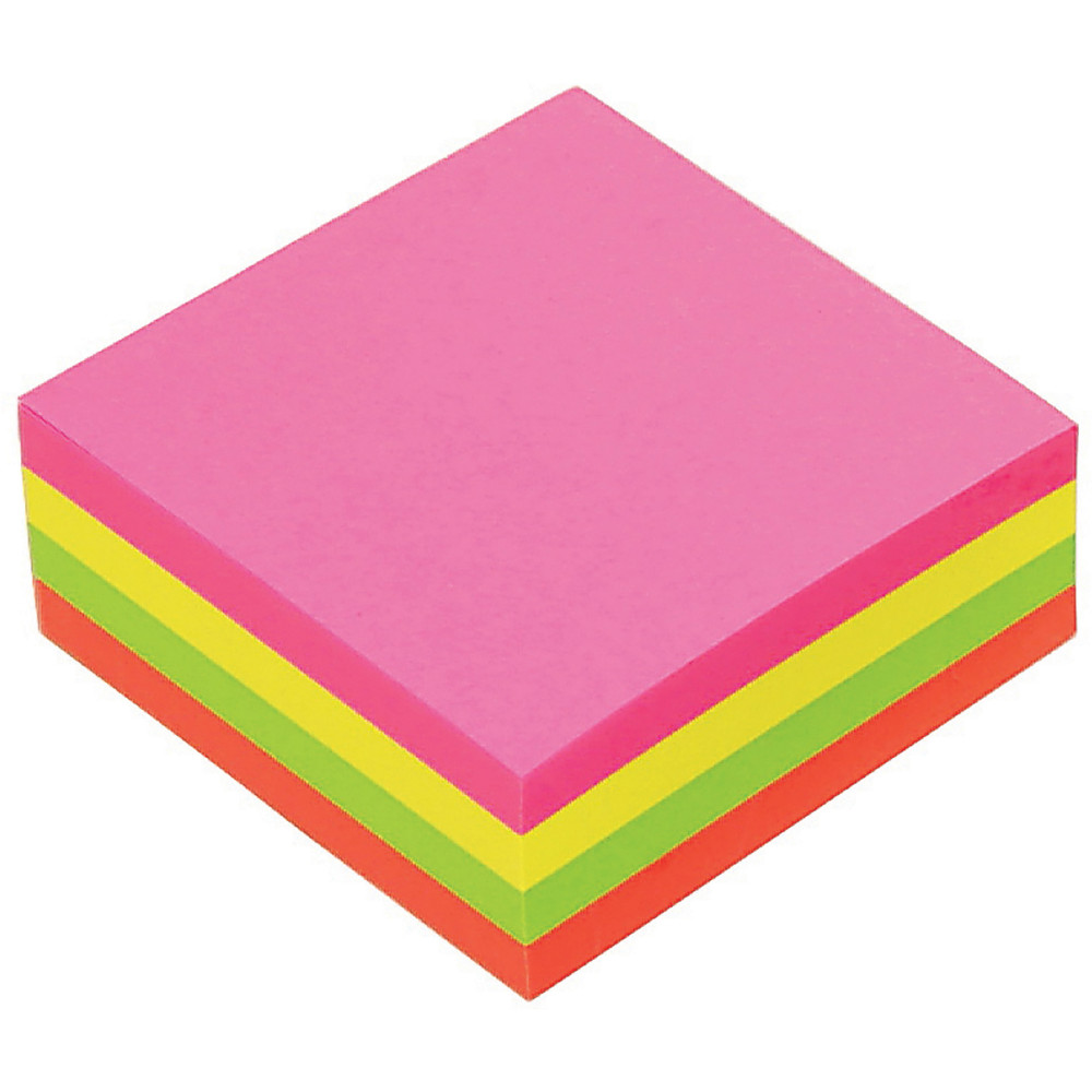 Marbig Repositionable Cube Notes 75 x 75mm Brilliant Neon Assorted 80 Sheet Pack Of 4