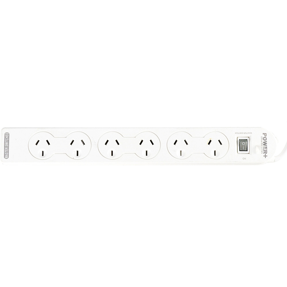 Italplast Power+ 6 Outlet Powerboard Master Switch And Overload Protection White