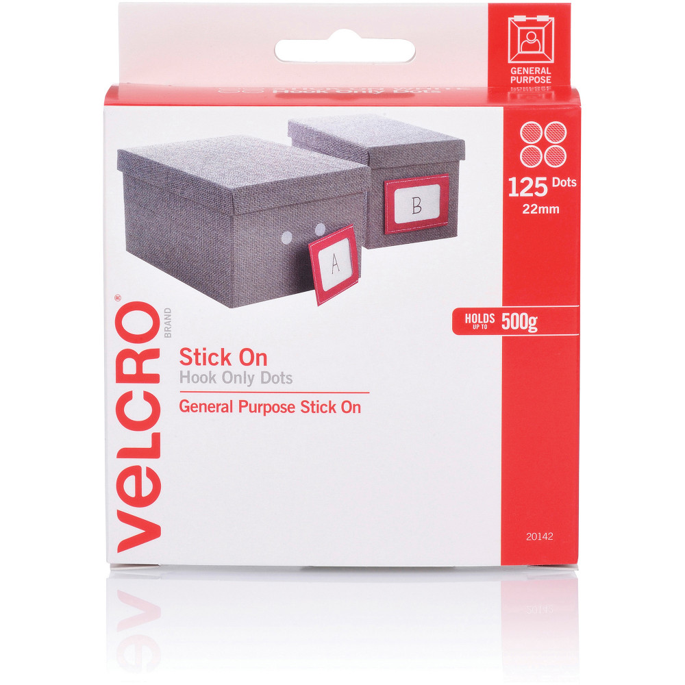 Velcro Brand Stick On Hook Only 22mm 125 Dots With Dispenser White