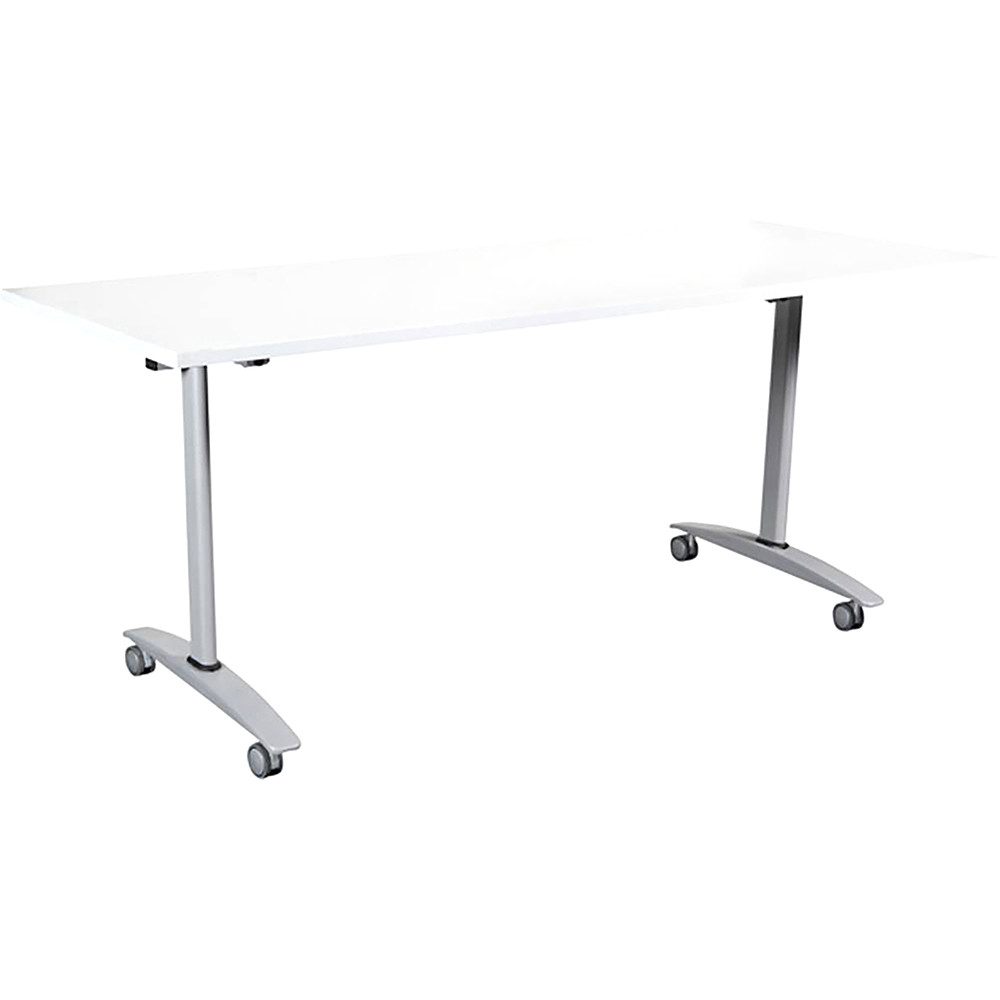 Summit Flip Top Table 1500W x 750D x 745mmH White Top Silver Frame