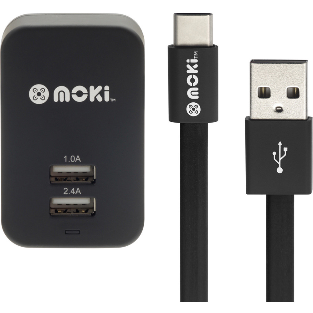 Moki Type-C SynCharge 150cm Cable + Wall Charger Black