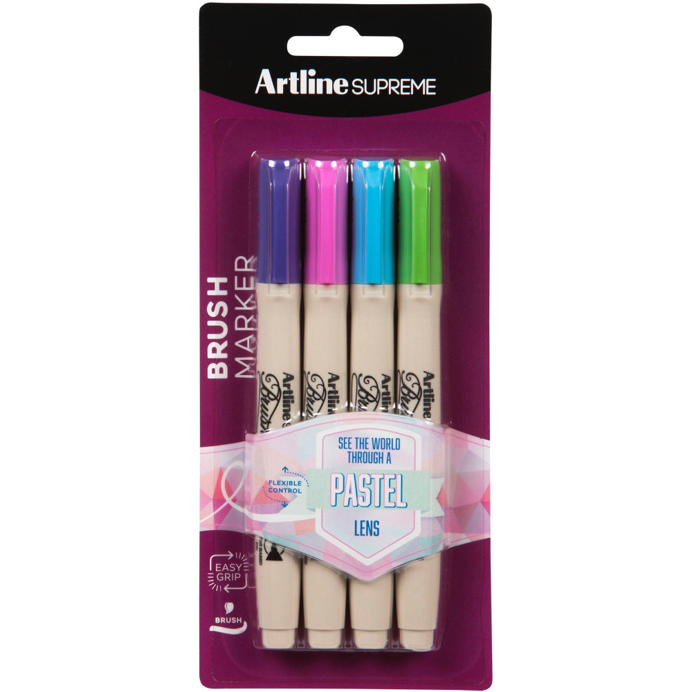 Artline Supreme Brush Markers Pastel Assorted Colours Pack of 4