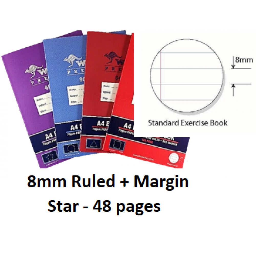 Writer Premium A4 48pg Exercise Book 8mm ruled + margin (Star)