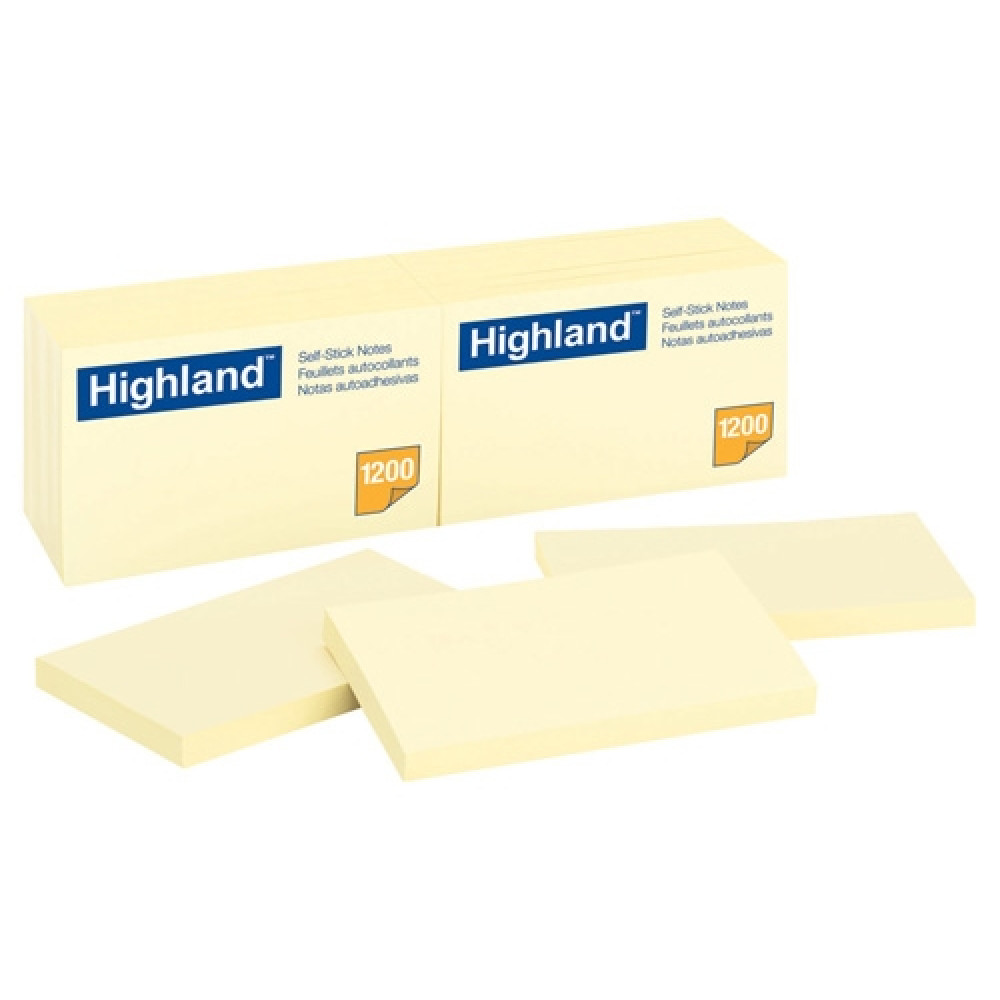 Highland Stick On Notes 6559 73x123mm Yellow Pack 12