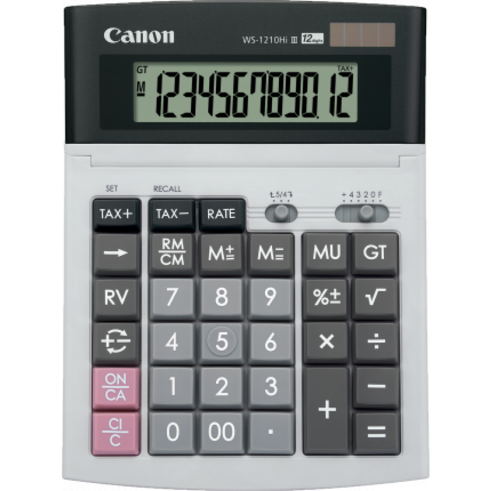 Canon WS1210HiIII 12 Digit Calculator;  F,0,2,3,4,+, Dual Power, Tax Function, markUp/GP Funct.