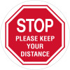 Brady Floor Marker Stop Please Keep Your Distance 440mm Diameter Red/White