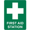 First Aid Station Sticker Green Background White Cross 90x125mm