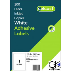 Celcast 1UP InkJet Labels 199.6 x 189.1mm Pack of 100