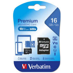 Verbatim Premium Micro SDHC Memory Card With Adapter Class 16GB Black