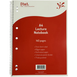 Stat Lecture Note Book Spiral A4 7mm Ruled 60gsm 140 Page Red