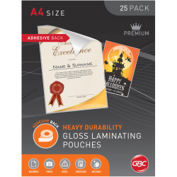 GBC Laminating Pouches A4 125 Micron Adhesive Back Gloss Pack Of 25