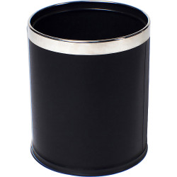 Compass Round Leatherette Bin With Liner 10 Litres Silver Rim Black Base