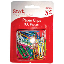 Stat Paper Clips 28mm Pack of 100 Assorted Colours