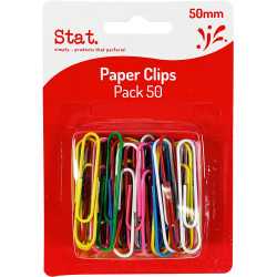 Stat Paper Clips 50mm Pack of 50 Assorted Colours