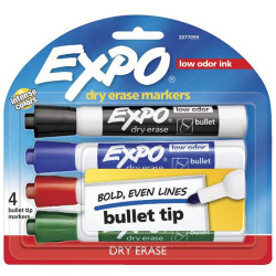 Expo Low Odour Dry Erase Bullet Markers Pack of 4 Assorted Colours