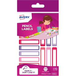 Avery Kids Pencil Labels 52 x 12mm Pink And Purple 30 Labels
