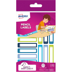 Avery Kids Pencil Labels 30 Assorted Labels Ultra-Resistant 52 x 12mm