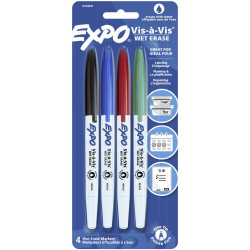 Expo Vis-a-Vis Wet Erase Whiteboard Markers Fine Point Assorted Colours Pack of 4