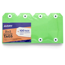 Avery 2 in 1 Perforated Tags 54 x 108mm Green Pack of 100