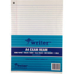 WRITER A4 EXAM PAPER 8mm Ruled with margin 1 hole punched 55gsm
