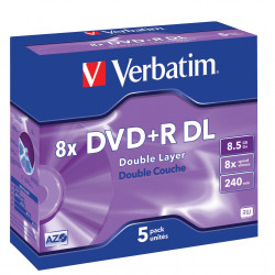 Verbatim Recordable DVD+R 240Min 8.5GB 8X Double Layer Jewel Case Pack Of 5