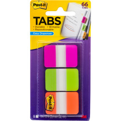 Post-It 686-PGOB Durable Tabs 25x38mm Pink Green Orange Pack of 66