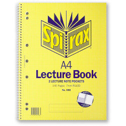 Spirax 598 Lecture Book Perforated With Note Pockets A4 Ruled 140 Page Side Opening