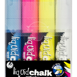 Texta Jumbo Liquid Chalk Markers Wet Wipe Chisel 15mm Assorted Wallet Of 4