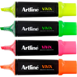 Artline Vivix Highlighters Marker Chisel 2-5mm Assorted Colours Pack Of 4
