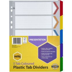 Marbig Plastic Divider A4 Reinforced 5 Tab Multi Colour