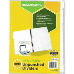 Marbig Manilla Indices & Dividers A4 10 Tab Unpunched White
