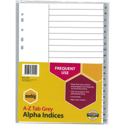 Marbig Plastic Indices & Dividers Tabs A4 A-Z Grey