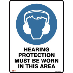 Zions Mandatory Sign Hearing Protection 450x600mm Polypropylene