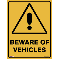 Zions Warning Sign Beware Of Vehicles 450x600mm Metal