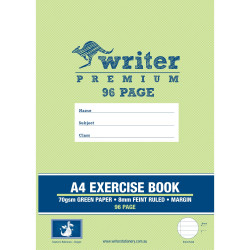 Writer Premium Exercise Book A4 8mm 70gsm With Margin 96 Page Green Paper-Dragon