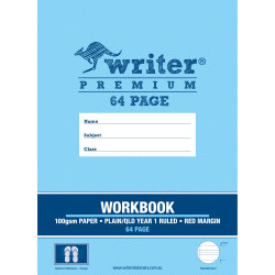 Writer Premium Workbook 330x245mm 64Pg Plain 1 Side/QLD Year 1 Ruled Thongs