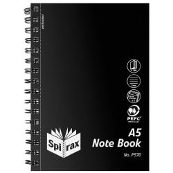 Spirax P570 Notebook Poly Cover With Note Pockets A5 Ruled 200 Page Side Open Black