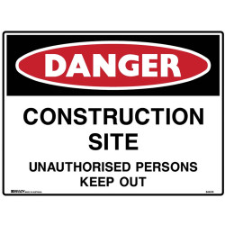 Brady Danger Sign Construction Site 600x450mm Polypropylene