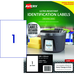 Avery Identification Laser Ultra Resistant White L7917 208x295mm 1UP 10 Labels