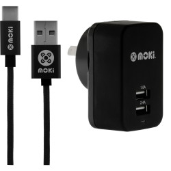 Moki Type-C Braided SynCharge Cable with Wall Charger Black C Braided Cable