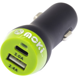 Moki Type-C + USB 3.0 Rapid Charge Car Charger Black